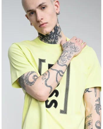 Tricou relaxed fit cu imprimeu logo frontal Iconic, Negru/Verde neon