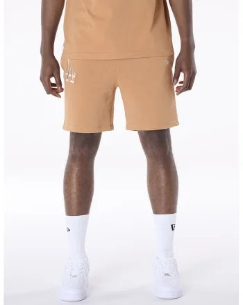 Pantaloni de trening scurti cu snur si monograma brodata, Maro camel