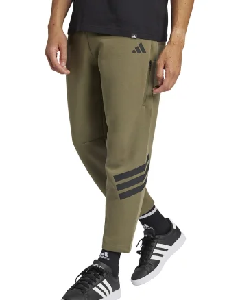 Pantaloni de trening cu croiala conica si logo, Negru/Verde masliniu