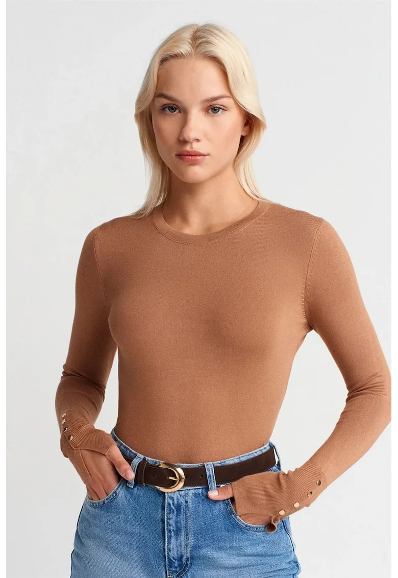 Pulover  femei, croiala slim, maro camel, viscoza,