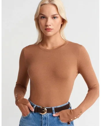 Pulover  femei, croiala slim, maro camel, viscoza,