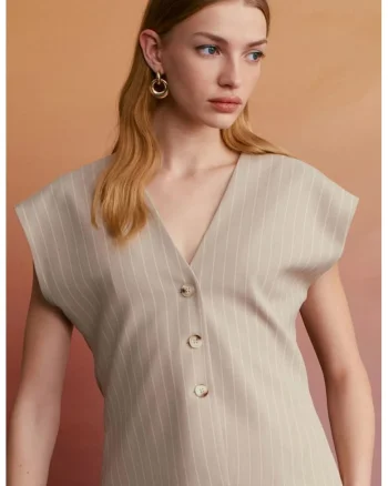 Vesta dama,  tesuta, casual, bej natural, poliester-viscoza-elastan