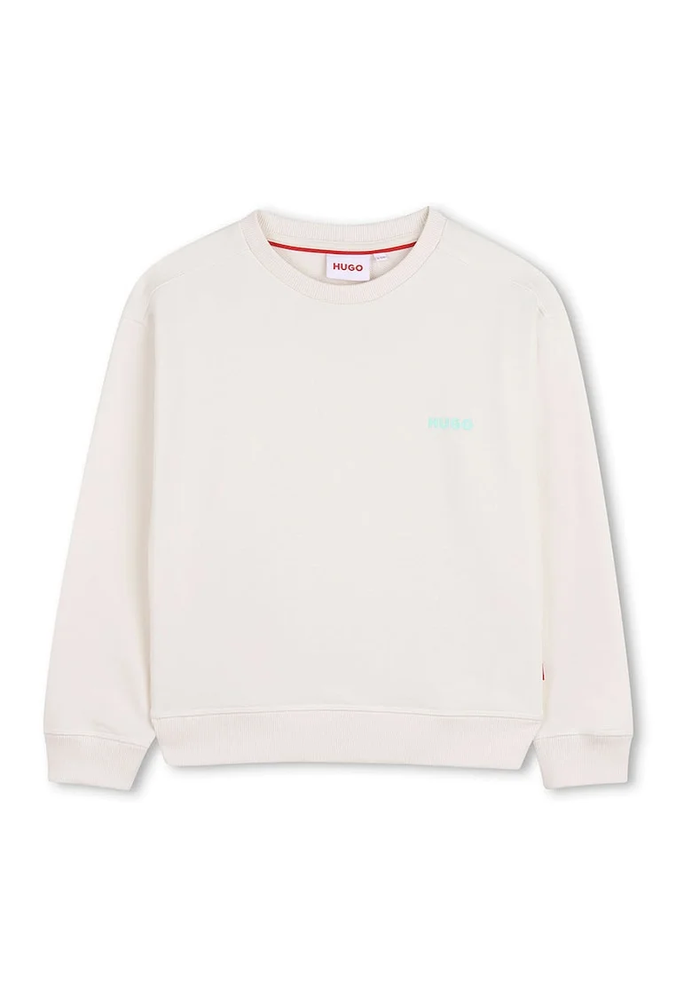Bluza de trening cu imprimeu si decolteu la baza gatului, Crem/Verde persan