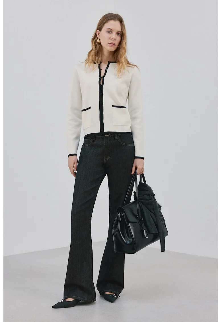 Cardigan cu nasturi si buzunare, Negru/Bej deschis