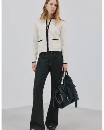Cardigan cu nasturi si buzunare, Negru/Bej deschis