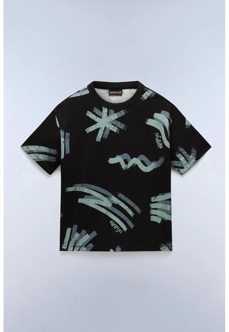 Tricou cu model grafic Lieto, Negru/Gri