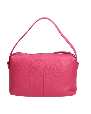 Geanta din piele cu bareta de umar detasabila, Fucsia