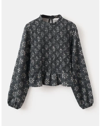 Bluza cu model floral, Roz prafuit/Bleumarin