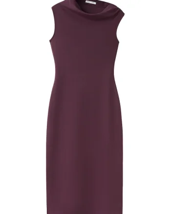 Rochie cu croiala dreapta fara maneci cu decolteu drapat, Rosu inchis