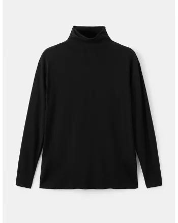 Pulover tricotat fin cu guler inalt, Negru
