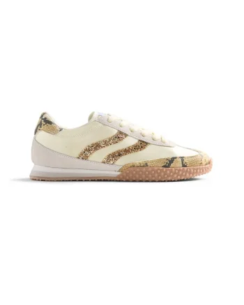 Pantofi sport din piele cu model animal print, Galben