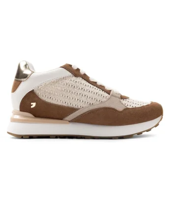 Pantofi sport low-cut din piele intoarsa cu aspect impletit, Bej