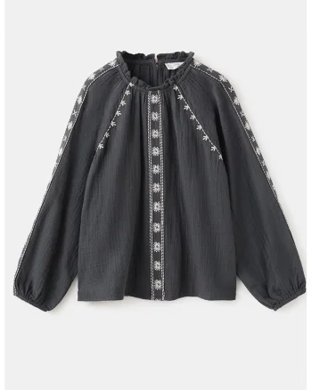 Bluza lejera cu detalii brodate, Gri carbune