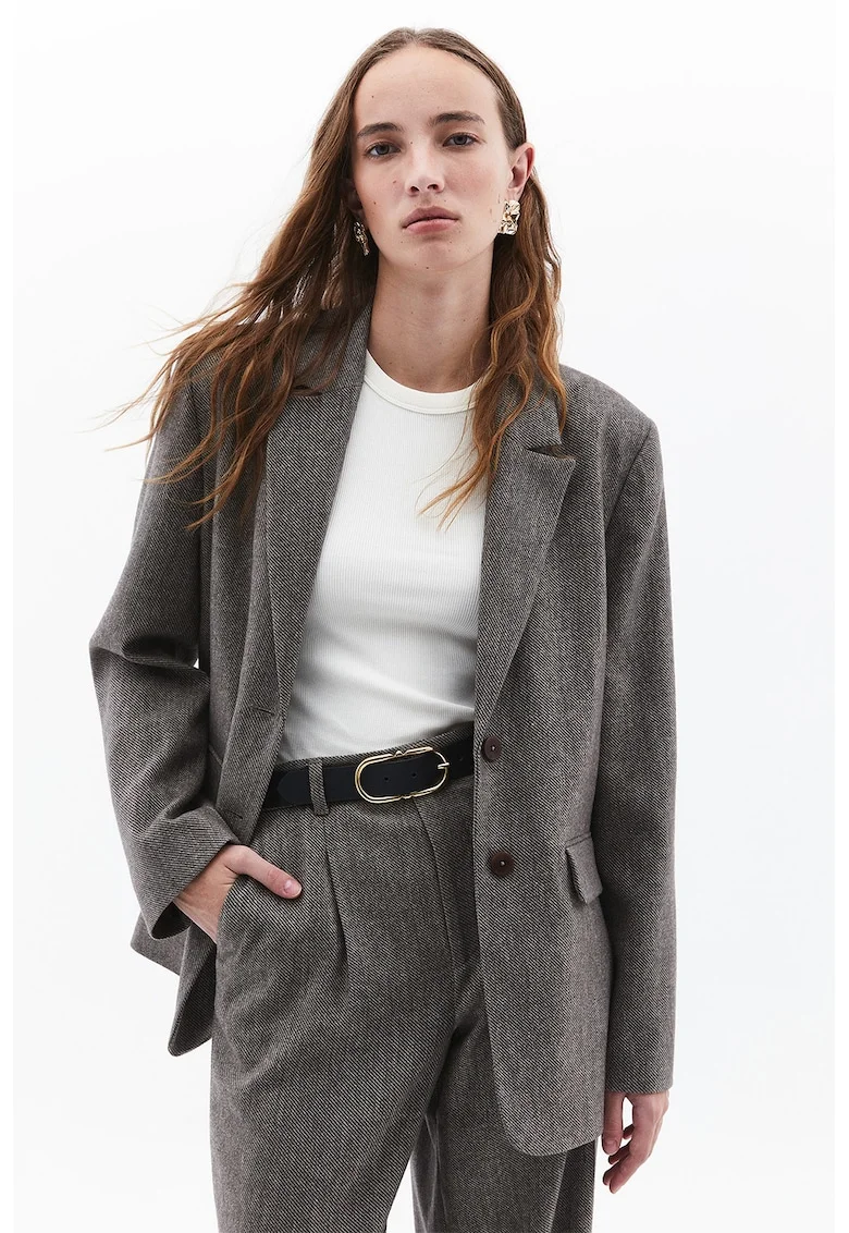 Sacou regular fit cu nasturi, Maro inchis