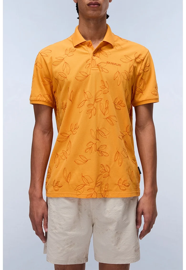 Tricou cu guler polo si imprimeu, Portocaliu mandarina