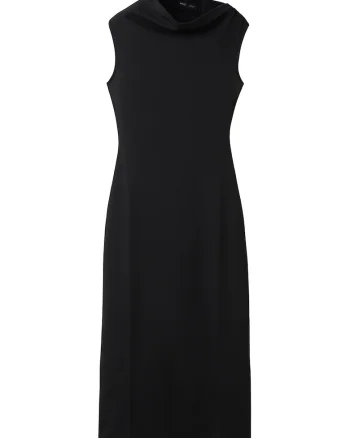 Rochie cu croiala dreapta fara maneci cu decolteu drapat, Negru