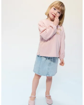 Fusta dreapta din denim cu talie elastica, Albastru deschis