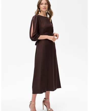 Rochie midi evazata cu slituri pe maneci Shayla