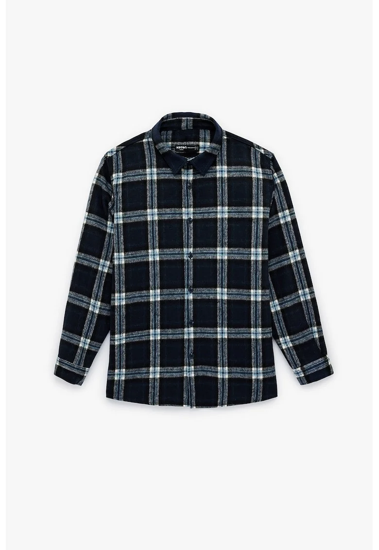 Camasa regular fit in carouri cu guler clasic, Bleumarin