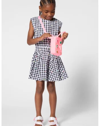 Rochie evazata cu model in carouri, Alb/Negru