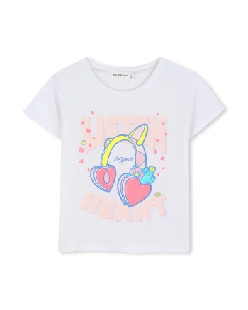 Tricou de bumbac cu imprimeu, Alb/Roz pal