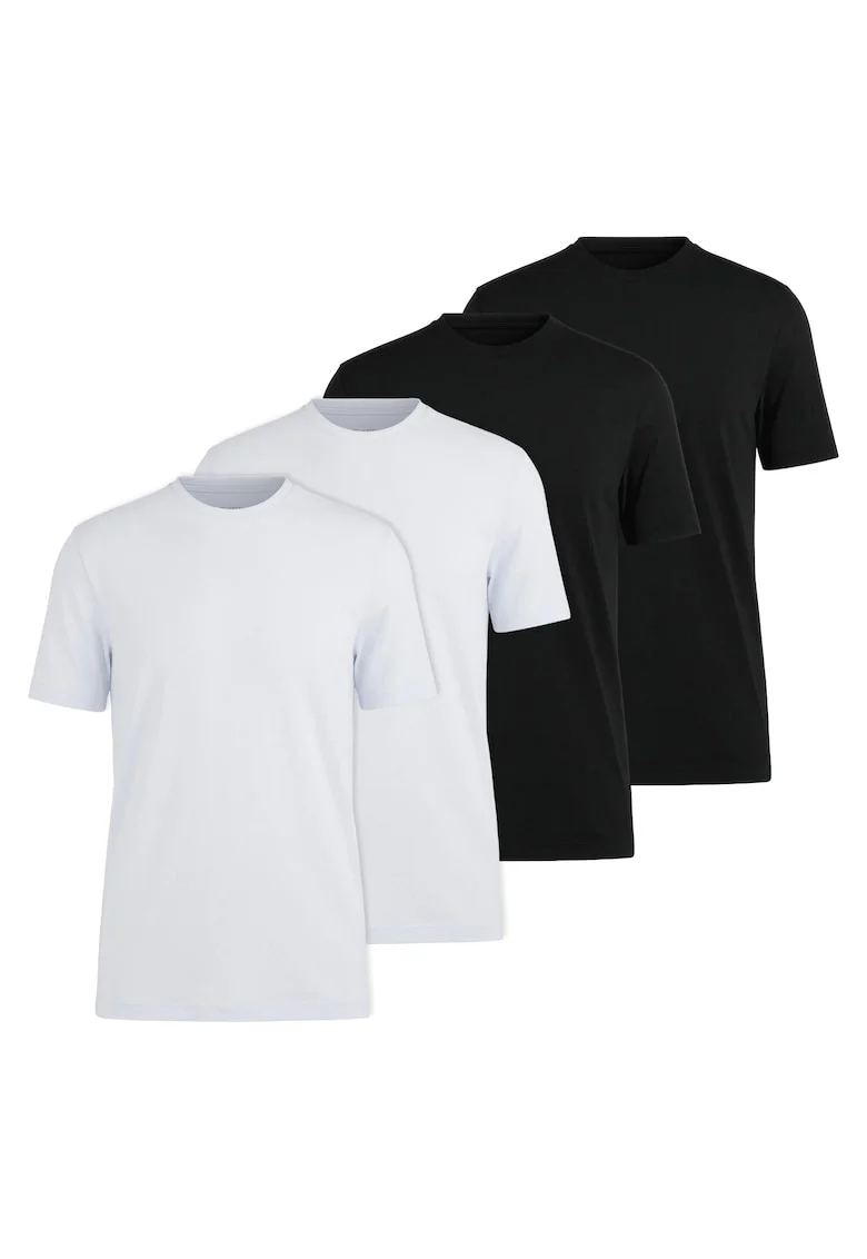 Set de tricouri din bumbac cu model uni - 4 piese, Alb/Negru