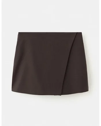 Fusta-pantalon cu model uni, Maro inchis
