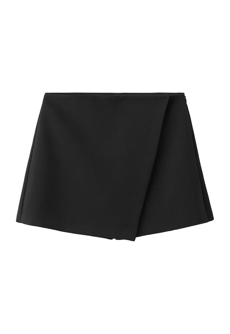 Fusta-pantalon cu model uni, Negru