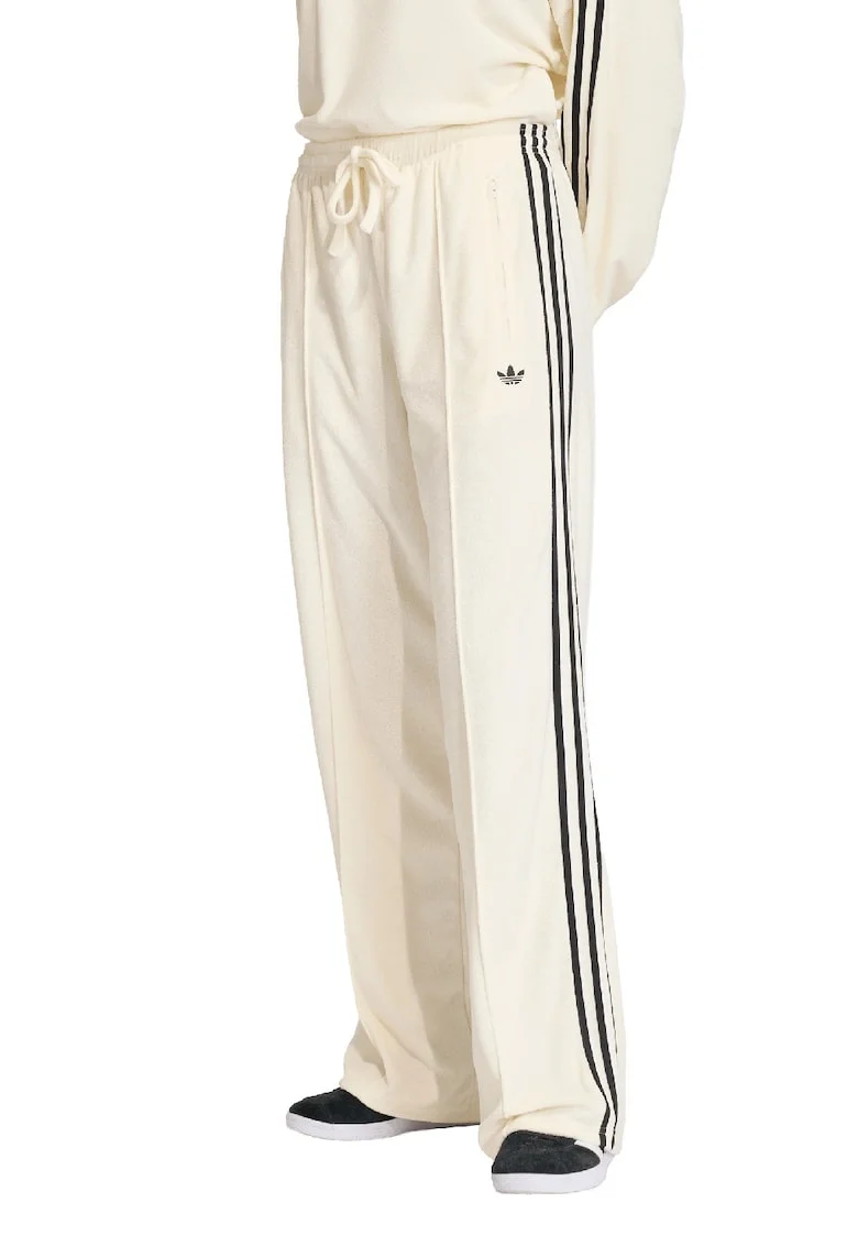 Pantaloni cu snur si buzunare cu femoar, Alb fildes/Negru