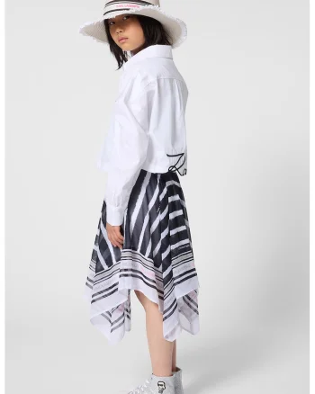 Camasa crop cu detaliu logo, Negru stins/Alb murdar