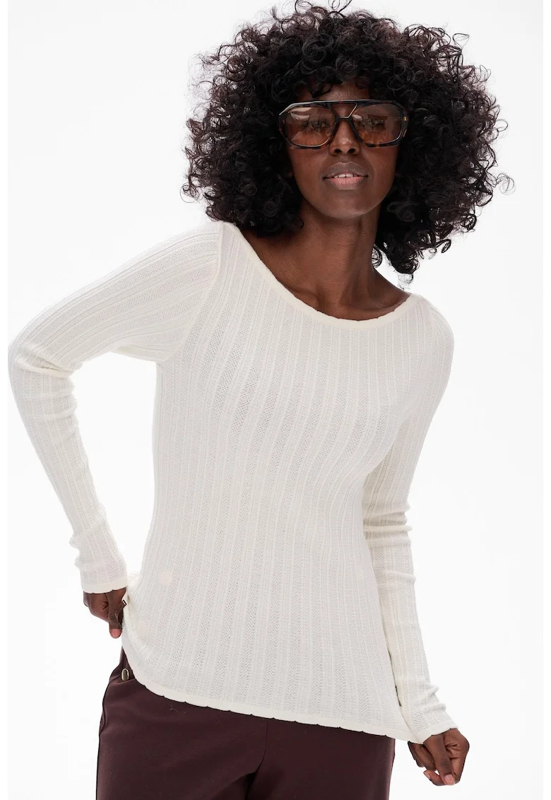 Pulover cu model striat Agi, Alb