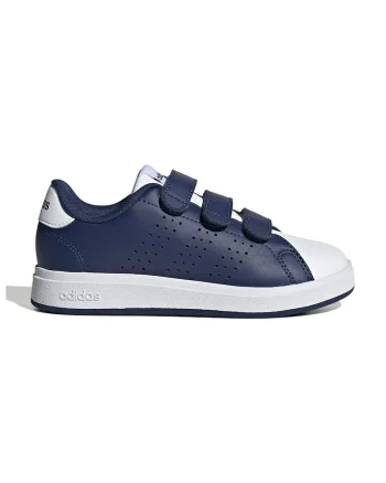Pantofi sport de piele ecologica cu velcro Advantage Base 2.0, Alb/Albastru petrol