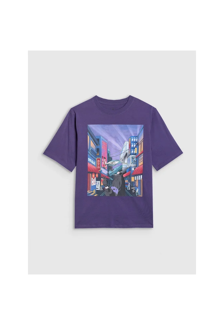 Tricou oversize  baieti, imprimeu, Mov