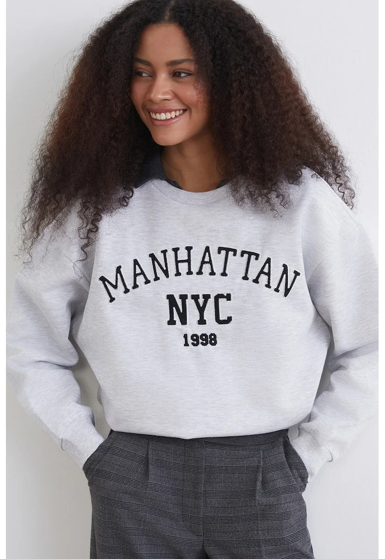 Bluza de trening cu text, Gri deschis melange
