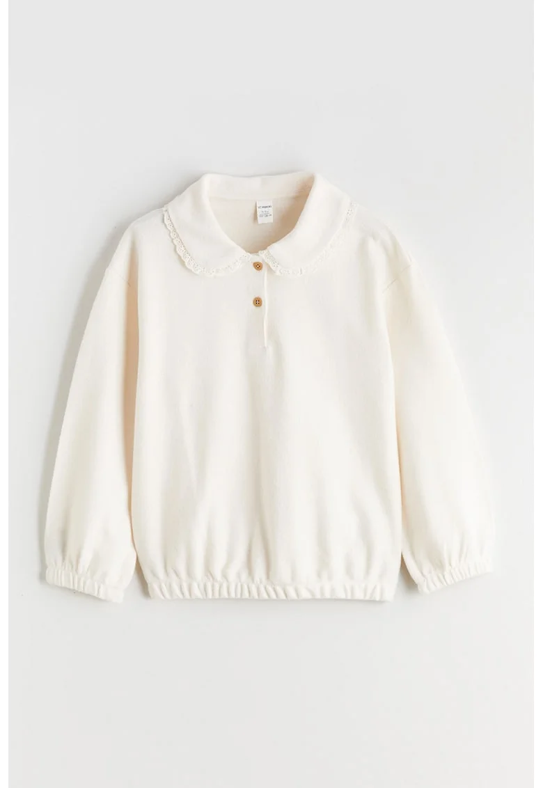 Bluza de bumbac cu terminatii elastice, Crem