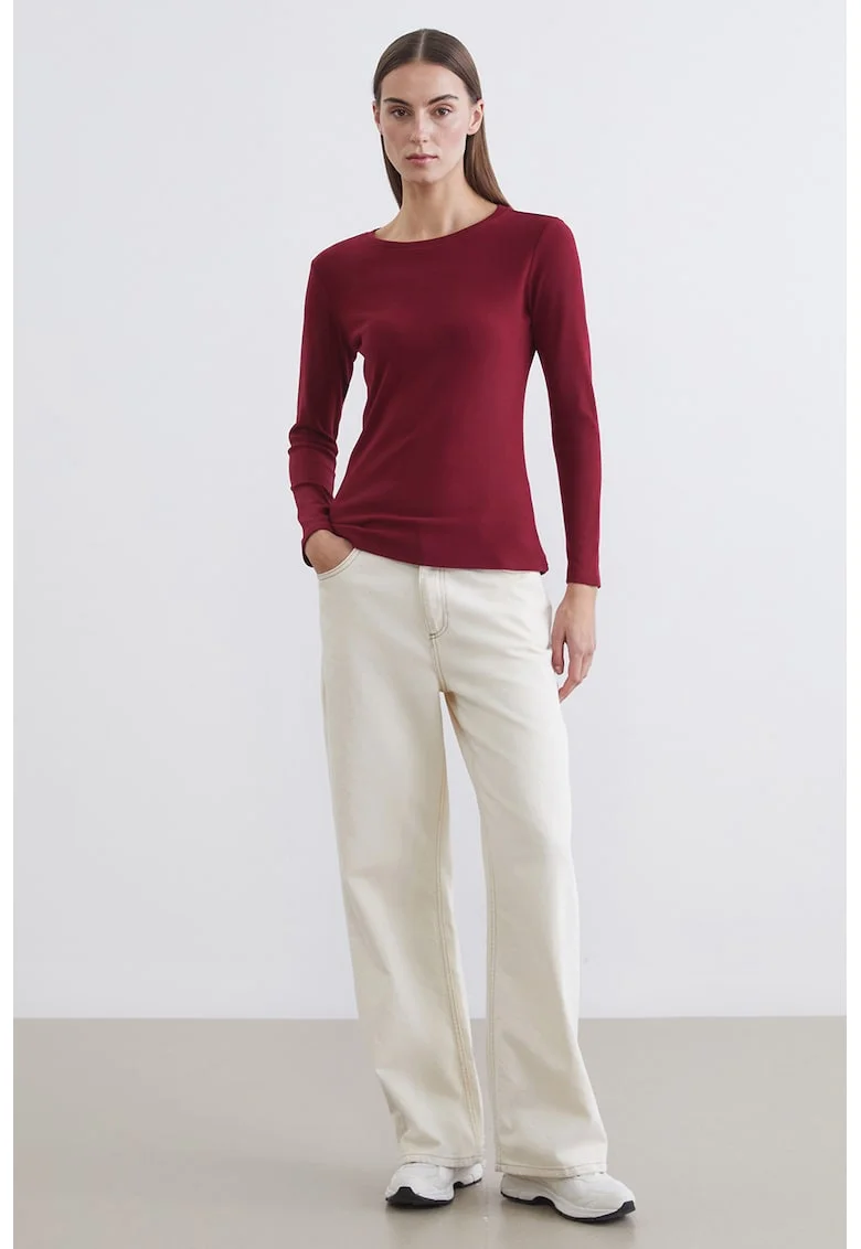 Bluza slim fit cu decolteu rotund, Visiniu
