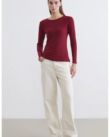 Bluza slim fit cu decolteu rotund, Visiniu