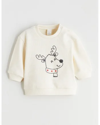 Bluza de trening cu imprimeu si capse pe umar, Crem