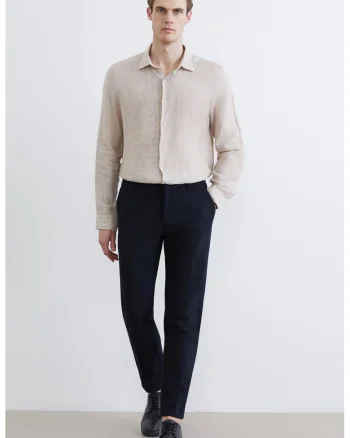 Pantaloni crop eleganti cu pliuri, Bleumarin
