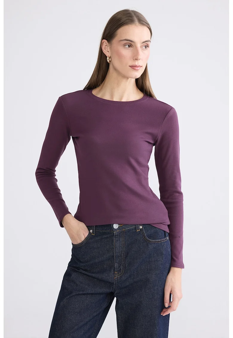 Bluza slim fit cu decolteu rotund, Violet pruna