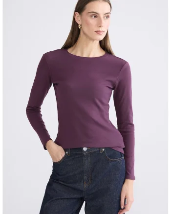 Bluza slim fit cu decolteu rotund, Violet pruna