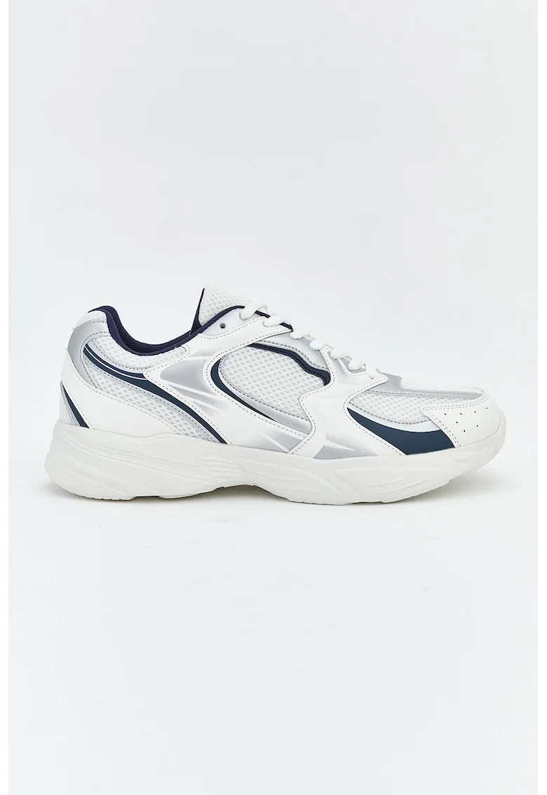 Pantofi sport de piele ecologica cu insertii din plasa, Alb