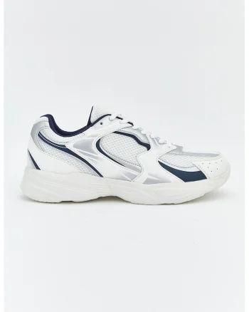 Pantofi sport de piele ecologica cu insertii din plasa, Alb
