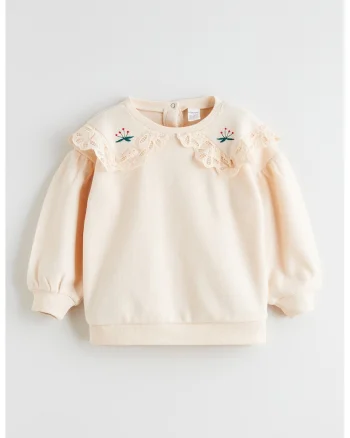 Bluza de trening cu guler rotund, Bej deschis
