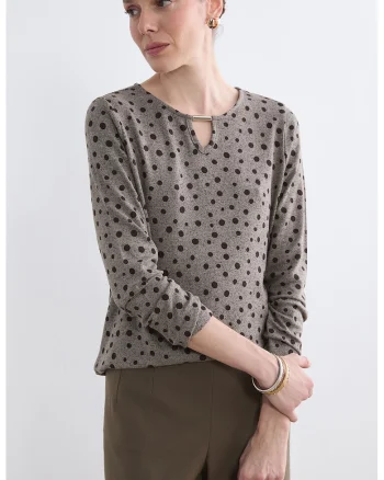 Bluza cu imprimeu si decupaj, Maro taupe