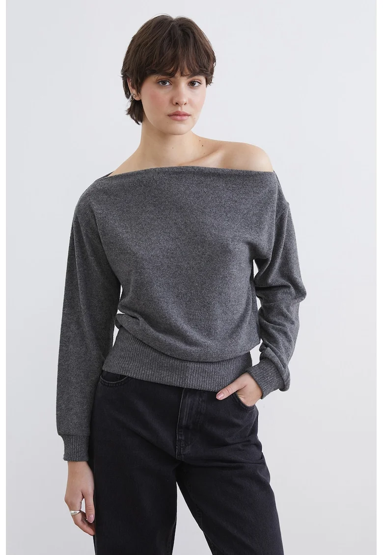 Bluza cu decolteu pe un umar, Gri antracit