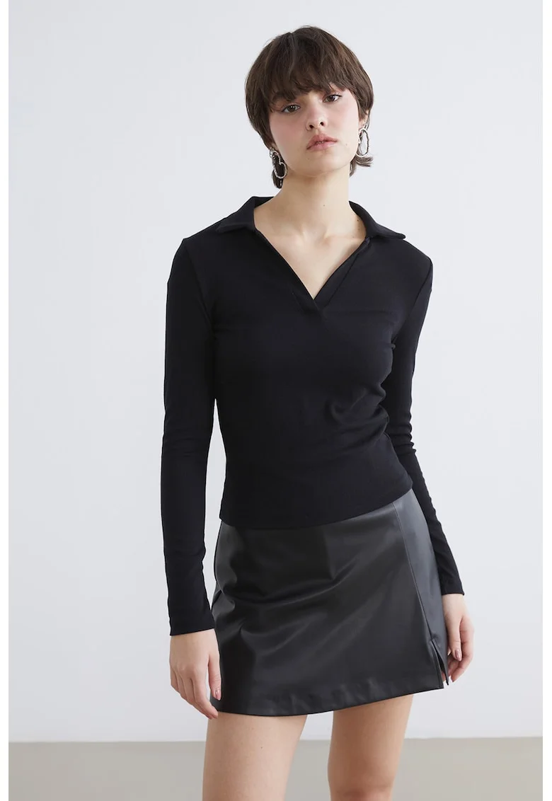 Bluza polo extra slim fit, Negru