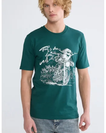 Tricou de bumbac cu imprimeu, Verde inchis