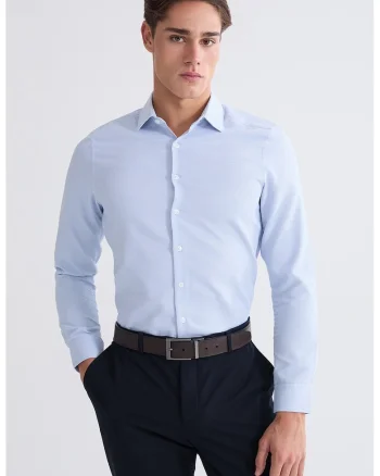 Camasa slim fit din material pique, Albastru deschis