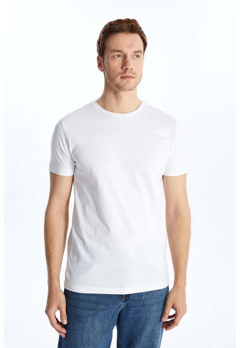 Tricou slim fit de bumbac, Alb optic